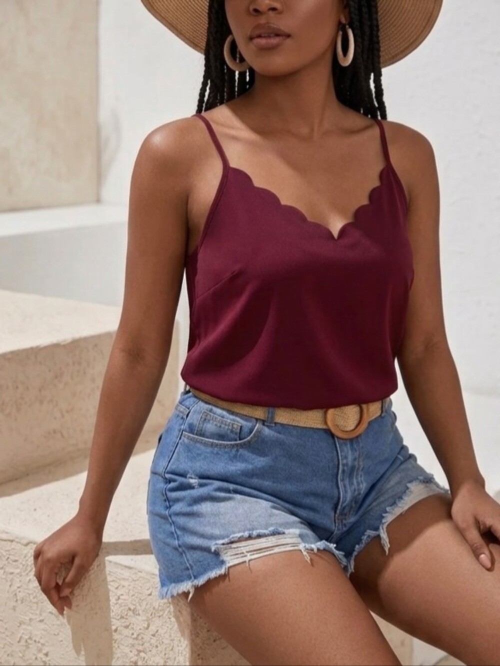 Express Burgundy Scalloped V-Neck Camisole (M)